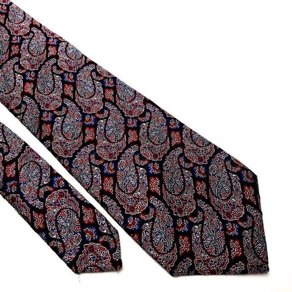 Cesarani Silk Tie‎ Black Red Paisley Woven - Picture 1 of 7